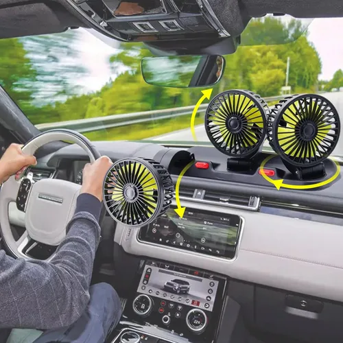 Miniatura 9 de Ventilador de triple cabezal para auto, aire acondicionado portátil para auto con rotación de 360° Enchufe para encendedor de cigarrillos para auto