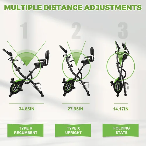 Miniatura 6 de Caromix - Bicicleta estática plegable, 5 en 1, bicicleta magnética estacionaria, bicicleta vertical para interiores, entrenamiento en casa, Negro