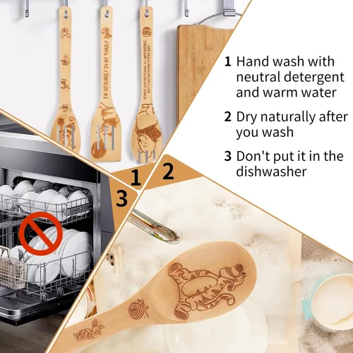 Miniatura 5 de 7 accesorios de cocina Winnie – Regalos de oso Pooh para mujeres – Juego de utensilios de bambú – Regalo de cumpleaños – Cucharas de madera