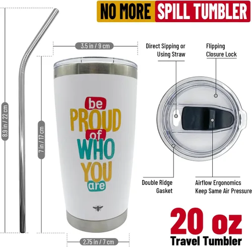 Miniatura 2 de BEEYOND Vaso de 20 onzas, taza de café de viaje con tapa deslizante y popote, taza de café de acero inoxidable a prueba de derrames