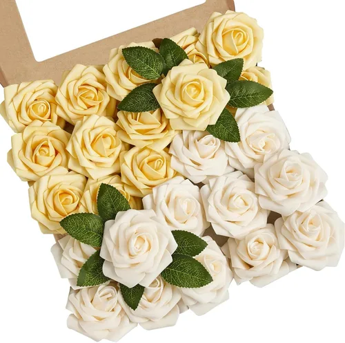 Miniatura 20 de Flores artificiales, 25 piezas, rosa artificial azul bebé para ramos de boda, centros de mesa, arreglos, flor falsa con tallos para decoración