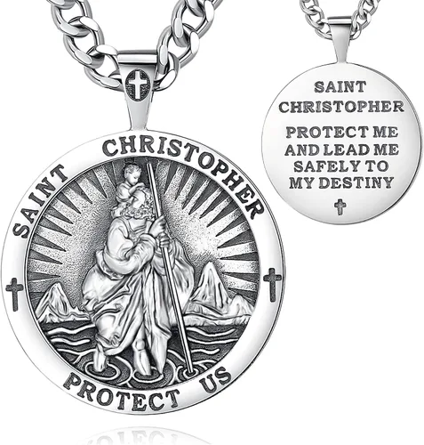 Miniatura 113 de CELESTIA Medallas de plata de ley 925 San Miguel/San Cristóbal/San Benito/San Gabriel/Virgen María/Jesús/Caravaca/Metatrón/Sello de los Siete