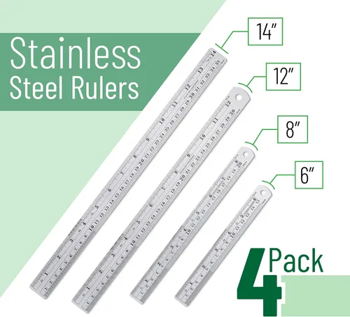 Miniatura 2 de Mr. Pen - Reglas de acero, reglas de metal de 15, 20, 30 y 35 cm, paquete de 4 unidades Plateado