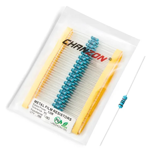 Miniatura 47 de Chanzon - 100 resistencias de película metálica 1/2 W (0.5 W) 10 Ω ohmios ±1% de tolerancia 10R MF, resistencias de agujero pasante con limitación