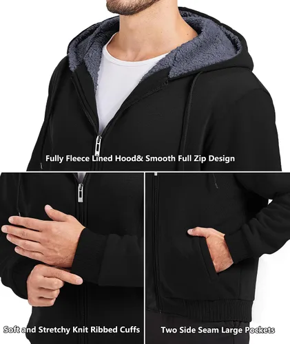 Miniatura 4 de GEEK LIGHTING Sudadera con capucha y cremallera para hombre, forro polar, chaqueta gruesa con capucha para invierno, cálida sudadera atlética