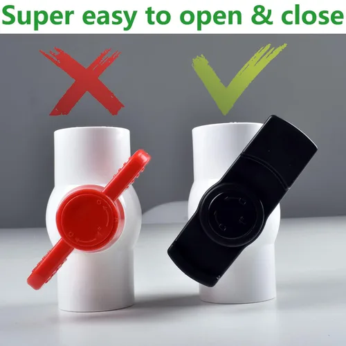 Miniatura 3 de Válvula de bola de PVC de 1-1/2 pulgadas (paquete de 2), válvula de cierre con mango fácil de girar y excelente, clasificado en 150 PSI, enchufe