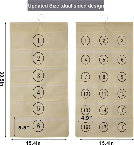 Miniatura 3 de Organizador de armario de doble cara con bolsillos de malla para colgar, para ropa interior, brasier, calcetines, accesorios con percha, total de 24