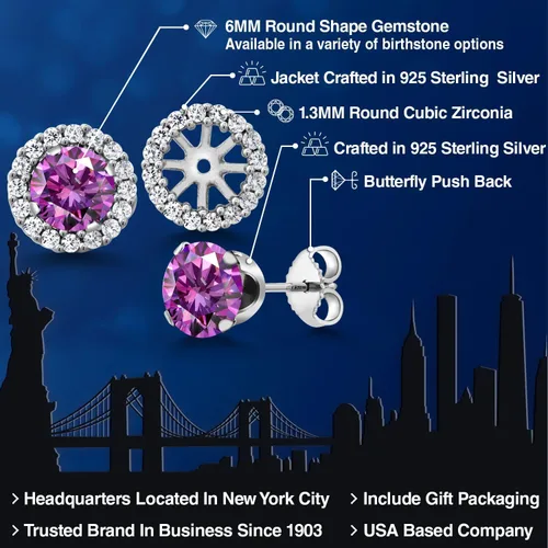 Miniatura 126 de Gem Stone King Aretes redondos de plata de ley 925 de 0.236 in con piedra natal extraíble para mujer