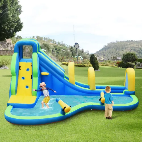 Miniatura 9 de KOTEK Tobogán acuático inflable, parque acuático gigante 5 en 1, casa hinchable para niños al aire libre con piscina salpicada, tobogán/arco