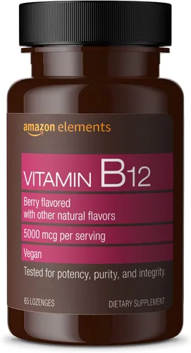 Miniatura 2 de Amazon Elements Vitamina B12 Metilcobalamina 5000mcg, 65 pastillas con sabor a bayas, suministro de 2 meses y vitamina D3, 5000 UI, 180 cápsulas