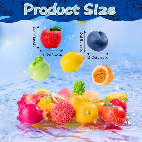 Miniatura 3 de Exasinine 33 piezas de figuras de frutas en miniatura, fresa, melocotón, uvas, mini figuras de resina, frutas artificiales para jardín, cocina