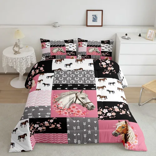 Miniatura 14 de Juego de ropa de cama de vaca de las tierras altas, edredón de ganado de las tierras altas, juego de edredón rosa floral de vaca occidental, juego