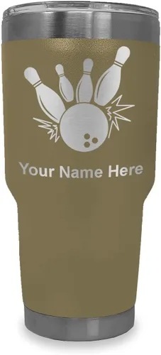 Miniatura 25 de LaserGram Vaso aislado al vacío de 20 onzas, bola de boliche y alfileres, grabado personalizado incluido (negro)