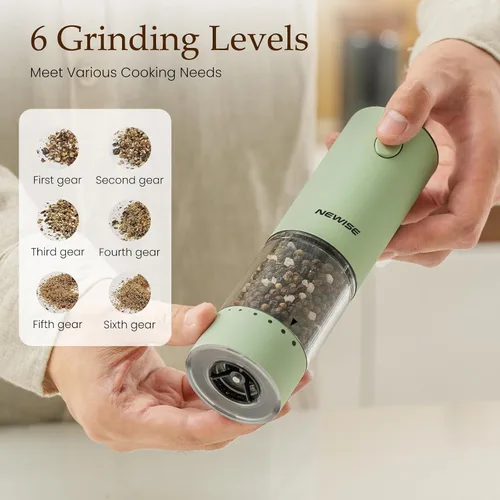 Miniatura 3 de Newise Juego de molinillo de sal y pimienta eléctrico recargable con luces LED, molinillo automático de sal y pimienta, grosor ajustable, gran Verde