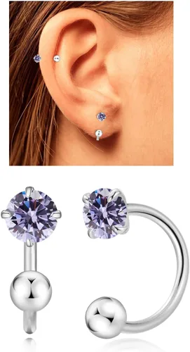 Miniatura 15 de Aretes Huggie de medio aro para mujeres y niñas, pequeños aretes de cartílago, aretes de botón con piedra natal para mujeres, aretes de botón