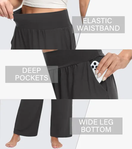 Miniatura 4 de OLIKEME Pantalones de yoga de pierna ancha para mujer, cintura alta, cómodos, casuales, holgados, para entrenamiento, talla grande, pantalones