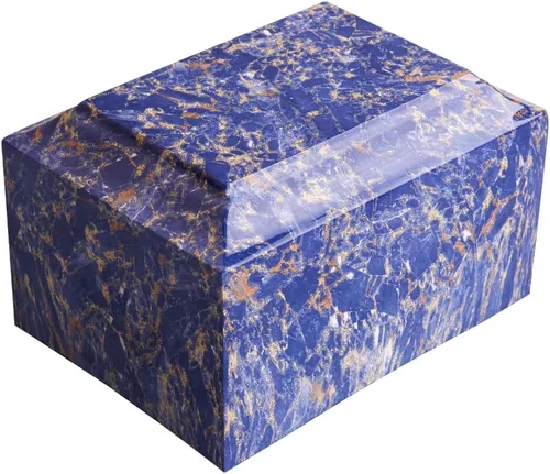 Miniatura 3 de MAKEY'S Urna de cremación clásica de mármol cultivado con patrón azul para cenizas humanas, adulto hombre/mujer, urna de cremación decorativa