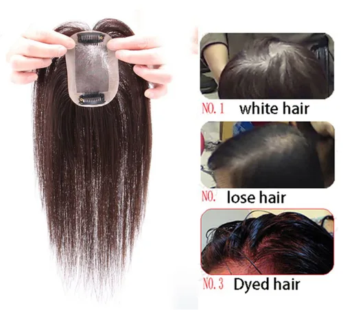 Miniatura 6 de 2 x 3 pulgadas, mono, lacio, cabello humano virgen con clip, pieza de pelo para mujer (6 pulgadas, marrón oscuro)