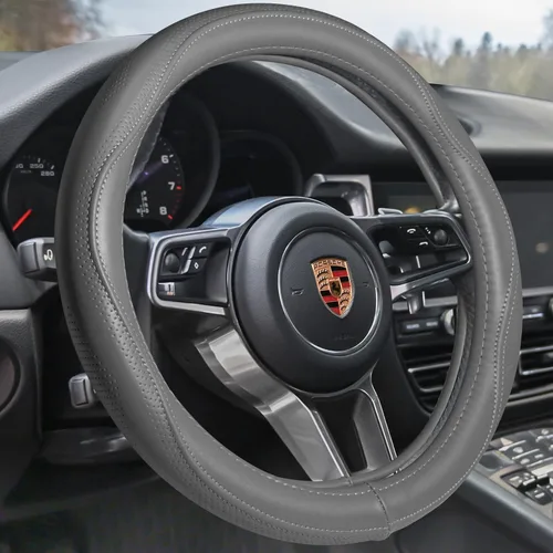 HAOKAY Funda de volante de cuero genuino gris de grado superior para hombres y mujeres, funda de volante de lujo para automóviles, SUV y camiones,