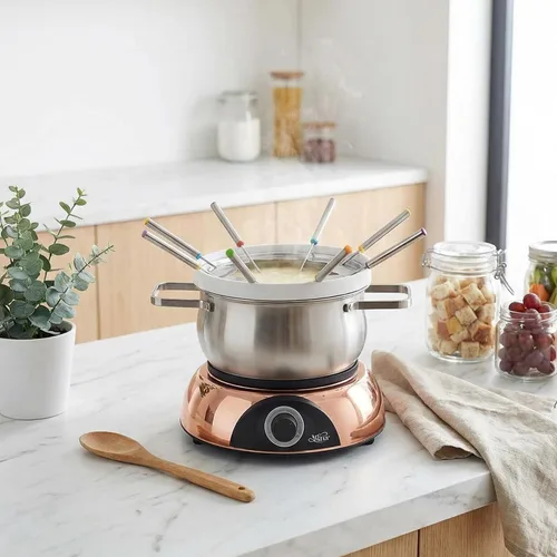 Miniatura 9 de Juego de fondue eléctrico de chocolate y queso Artestia con dos ollas (acero inoxidable y cerámica), para servir a 8 personas