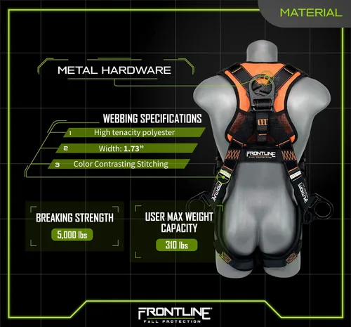 Miniatura 3 de FRONTLINE FALL PROTECTION 105CFTB - Arnés estilo peto Combat™ con argollas laterales frontales en D y correas de suspensión contra traumatismos