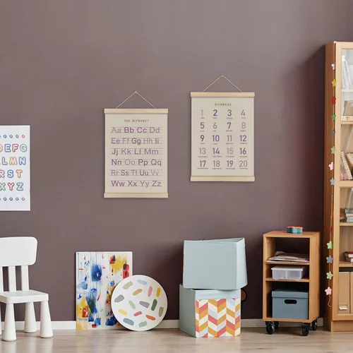 Miniatura 2 de HRQKO Juego de Marco para Póster de Alfabeto y Números, Decoración de Pared para Niñas, Arte de Pared Boho ABC con Marcos de Madera, Bandera