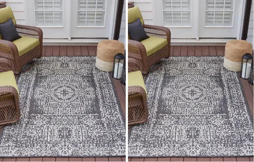 Miniatura 26 de Unique Loom Alfombra de la colección tradicional para exteriores, desgastada durante el tiempo (octágono de 5 pies y 3 pulgadas, azul/gris)