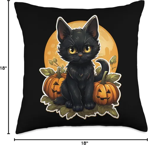 Miniatura 4 de Cat Lover Gifts & Halloween Gifts & Spooky Gifts Almohada negra de calabaza y gato de Halloween, 18 x 18, multicolor