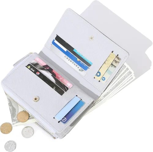 Miniatura 2 de JIUFENG Cartera con cremallera para mujer, con bloqueo RFID, multiusos, tarjeteros, monederos cortos