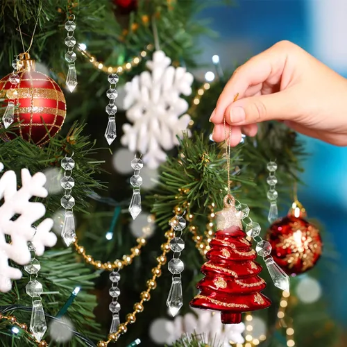 Miniatura 4 de MAQIHAN 30 adornos de cristal de Navidad, cristales colgantes de carámbanos, adornos de plástico transparente, piezas de candelabro, colgantes