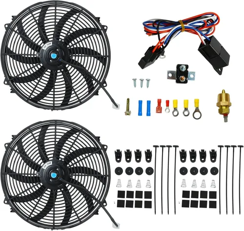 Miniatura 7 de BLACKHORSE-RACING Ventiladores de refrigeración de radiador eléctrico universal de 14 pulgadas + relé de termostato y kit de montaje (2 piezas)