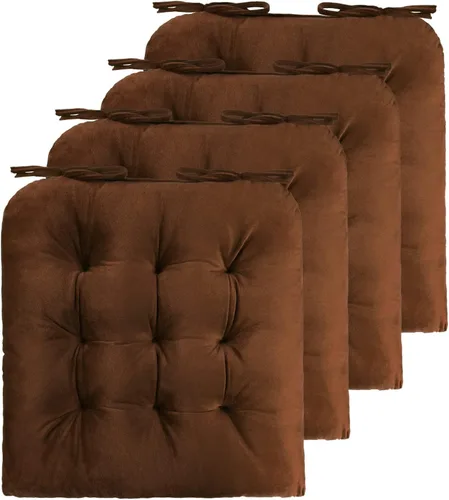Miniatura 21 de ELFJOY Paquete de 4 cojines para sillas de comedor, cojines para sillas de cocina, oficina, cojín cuadrado copetudo con lazos