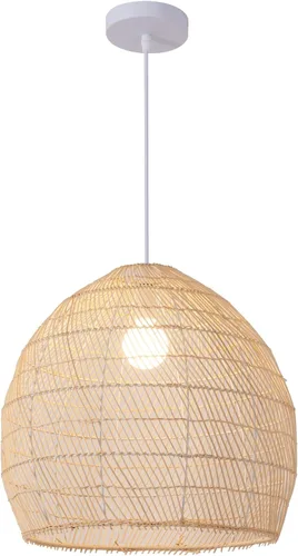 Lámpara Colgante de Ratán de 1 Luz, 13.78" Luz Colgante de Ratán de Bambú Tejida a Mano, Candelabro de Mimbre para Isla de Cocina, Restaurante, Sala