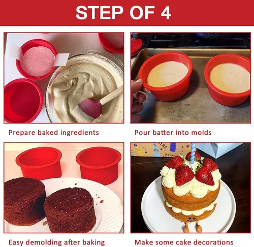 Miniatura 5 de Alimat PluS Molde redondo de silicona para tartas de 4 pulgadas, paquete de 5 mini moldes para pasteles con 100 piezas de papel pergamino, moldes
