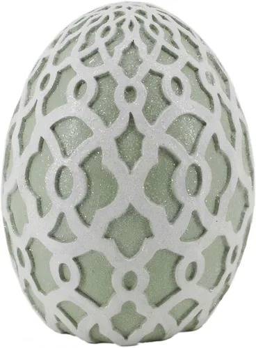 Windy Hill Collection 5 "Polyresin Verde y Blanco Glitter En Relieve Onlay Apliques Huevo de Pascua Estatuilla Decoración Primavera Decoración 431321