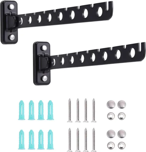 Percha de ropa para montar en la pared, paquete de 2 perchas plegables negras para ropa sucia con brazo oscilante, organizador de almacenamiento de