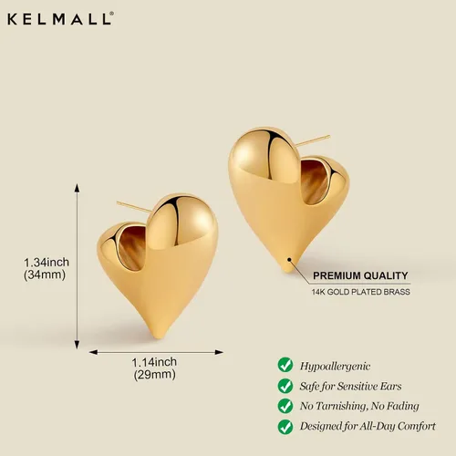 Miniatura 16 de KELMALL Aretes tipo argolla de oro de 14 quilates para mujer, hipoalergénicos, gruesos, redondos, no se deslustra, para orejas sensibles