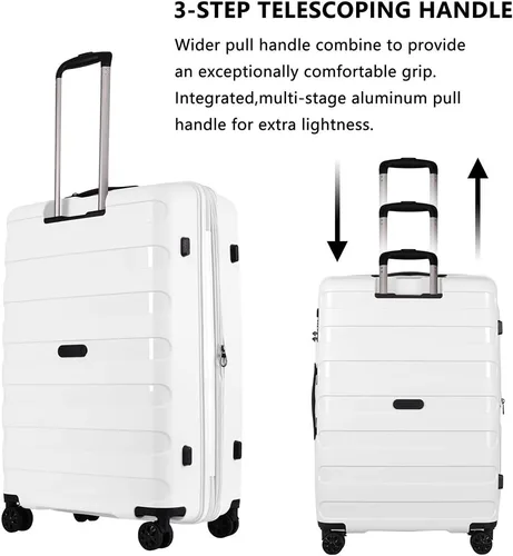 Miniatura 3 de GinzaTravel Maleta giratoria rígida, equipaje de mano, resistente al desgaste y a los arañazos con ruedas, Blanco, 3-piece Set