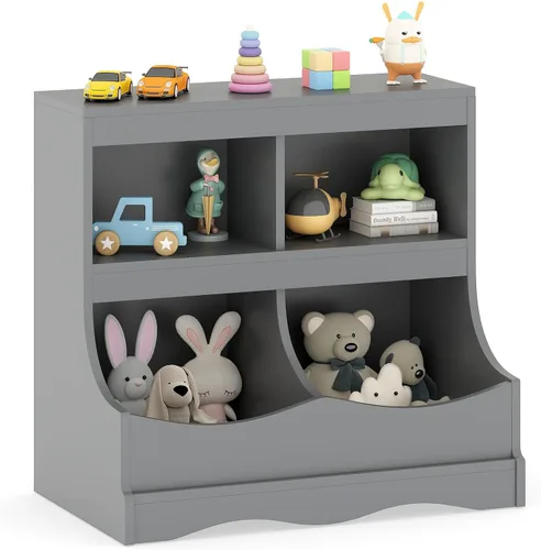 Miniatura 14 de HONEY JOY Organizador de almacenamiento de juguetes para niños con estantería, armario de almacenamiento de organización de 4 compartimentos