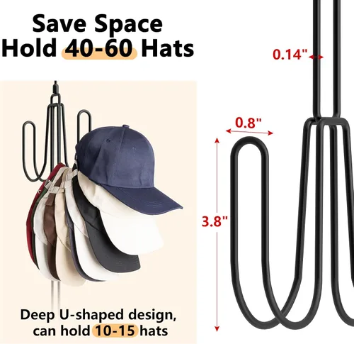 Miniatura 4 de NANATI Perchas de sombrero para armario, organizador de sombreros de acero inoxidable, estantes para gorras de béisbol, organizador de gorras