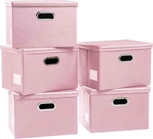 Miniatura 23 de PRANDOM - Cajas de almacenamiento grandes apilables con tapas (paquete de 5 unidades), contenedores organizadores de almacenamiento plegables