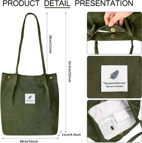 Miniatura 88 de Ayieyill - Bolsa de pana para mujer y niña, con correa de lona para colgar al hombro, bolsa con bolsillo