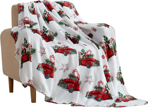 Miniatura 9 de Manta de Forro Polar para las Fiestas Navideñas: Corona Tradicional de Decoración del Hogar con Saludos Cheers Merry Peace Joy sobre Fondo Beige