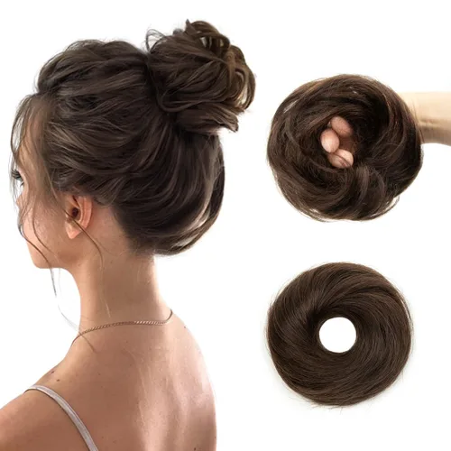 Miniatura 18 de Moño de Cabello Humano 100%, Moño Desordenado Pieza de Cabello Extensiones de Cabello Humano Real Moño de Cabello Rizado Natural Piezas de Cabello