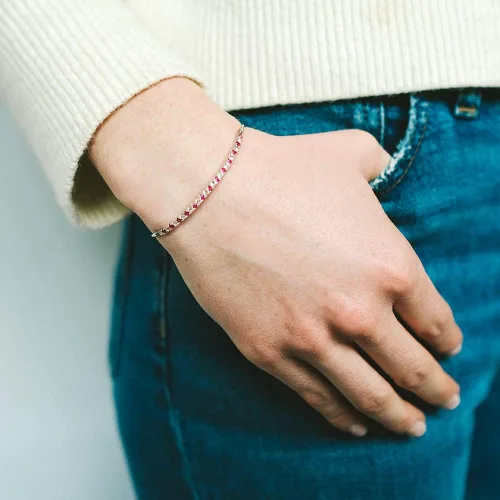 Miniatura 4 de Gemstone and Lab-Created White Sapphire Adjustable Bolo Bracelet, Sterling Silver, Easy-On Easy-Off (6, 7 and 8 inch Wrist Size)