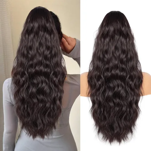 Miniatura 7 de Extension de cola de caballo con cordón de 26 pulgadas para mujer, extensiones de cola de caballo largas y onduladas, extensiones de cabello