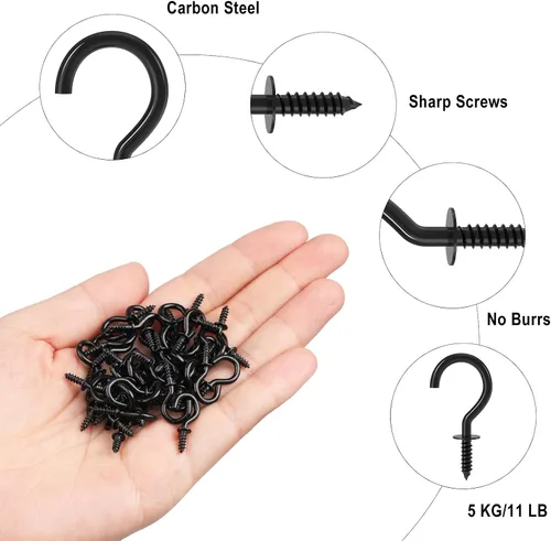Miniatura 4 de RELBRO Ganchos de tornillo pequeños de 1/2 pulgada, mini ganchos de metal de rosca, negro, 100 piezas