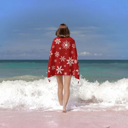 Miniatura 6 de Toalla de baño de Navidad con copos de nieve rojos, toallas de playa suaves y absorbentes, paños de lavado de secado rápido, toallería de calidad