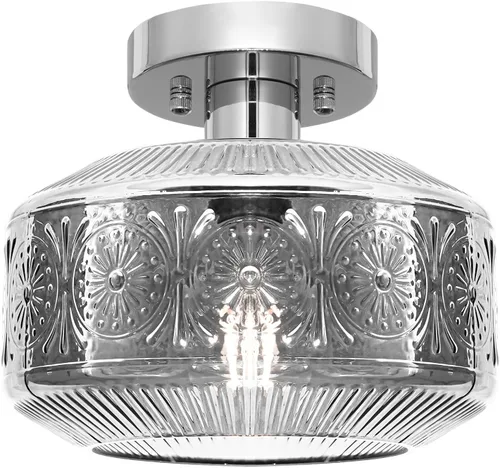 Miniatura 12 de DSMJFU - Lámpara de techo semiempotrada negra, lámpara de techo pequeña vintage, accesorio de iluminación de pasillo de vidrio blanco grueso, luz