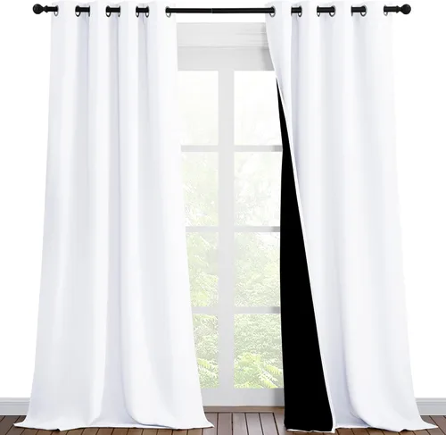NICETOWN Cortinas opacas blancas de 90 pulgadas de largo, cortinas de bloqueo de luz completa con forro negro para guardería, cortinas con Blanco